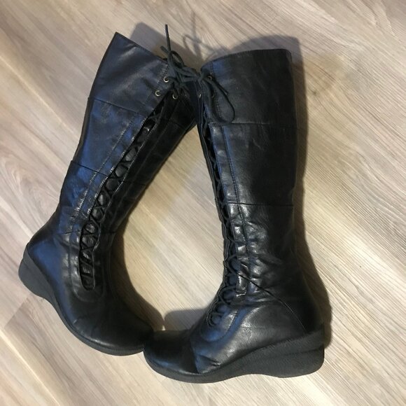 Miz Mooz Ladies Black Leather October Boots Size 37 - Picture 1 of 6
